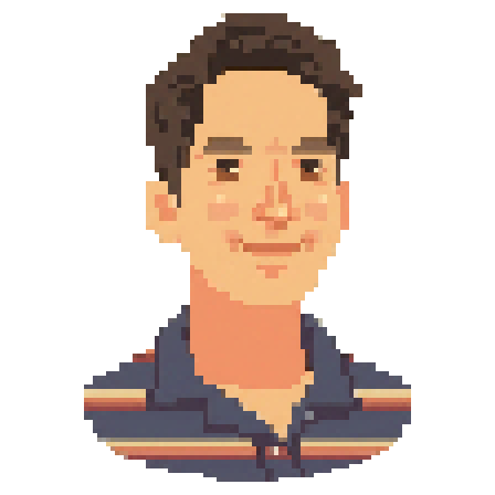 Dev, wearing a striped polo